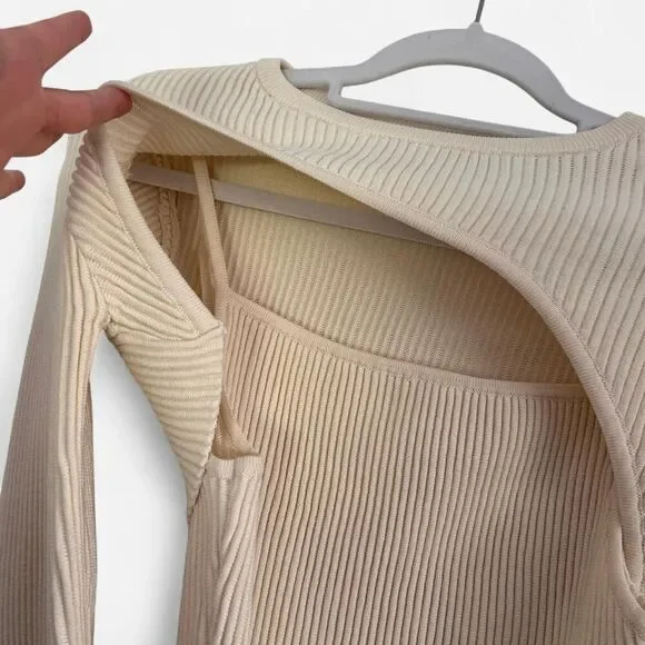 Restyled Cream Ribbed Knit Layered Bodysuit + Half Sweater Set – Size 6 / M 🤍✨ - Picture 4 of 8